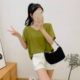 White loose women's clothing summer top short sleeve V -neck long cotton sloping simple solid color T -shirt bottoming shirt wild
