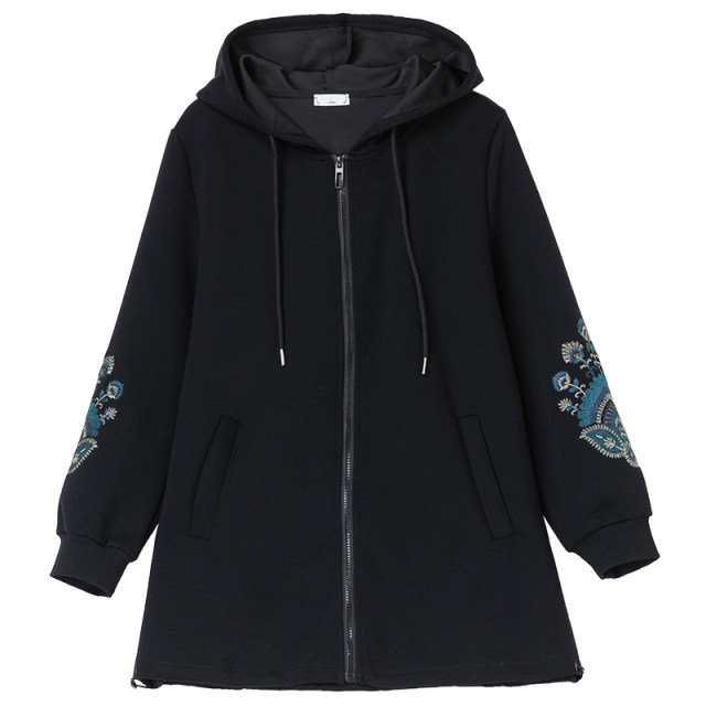Loose, fat and larger size women's sweatshirt spring and autumn thin zipper jacket middle-aged and elderly mothers' dignified and atmospheric top