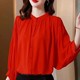 220Jin [Jin equals 0.5 kg] Large size women's mother's red chiffon shirt with a quarter-sleeved shirt with a fashionable age-reducing shirt covering the belly