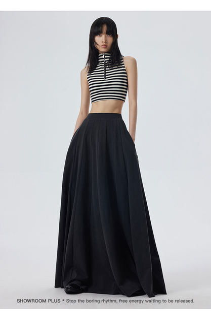 Spring, summer and autumn skirt for women drooping long skirt covering hips with temperament high waist A-line large sway covering flesh black skirt