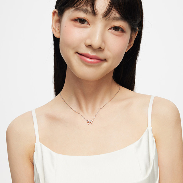 Catiro Sweetheart Bow Necklace for Women 925 Silver Light Luxury Niche Design Clavicle Chain Birthday Gift for Girlfriend