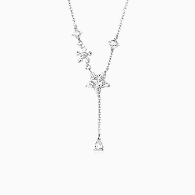 Catiro Starlight Snowflake Tassel Necklace for Women New High-end Light Luxury Niche Sterling Silver Clavicle Chain for Girlfriend