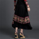 Ethnic style women's clothing, elastic waist skirt, large sway long skirt, spliced ​​retro mid-waist A-shaped slim summer retro pocket