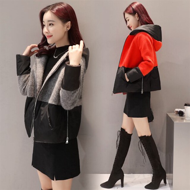 Off-season special cotton jacket for women new wool splicing contrasting color short cotton jacket for women for women fashionable thin small cotton jacket