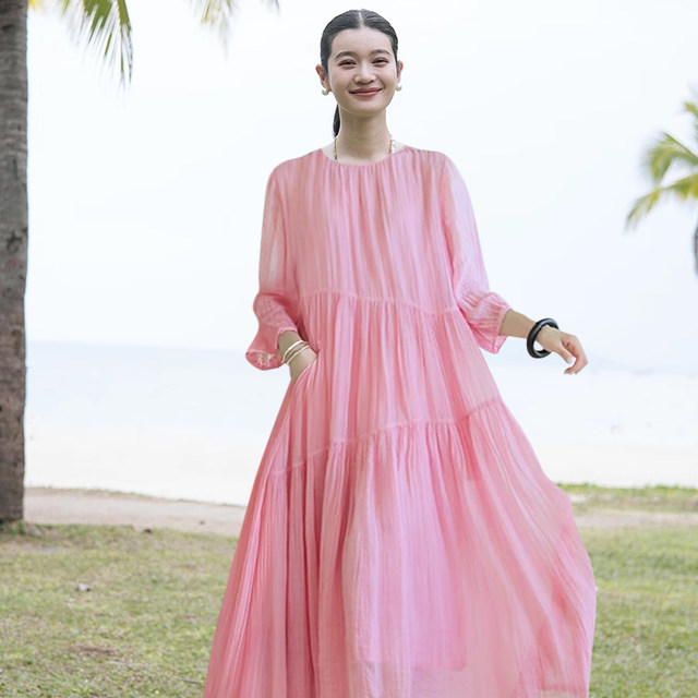 Zhibi Ink 100 pure ramie twisted fine wrinkled clothes dyed round neck ...