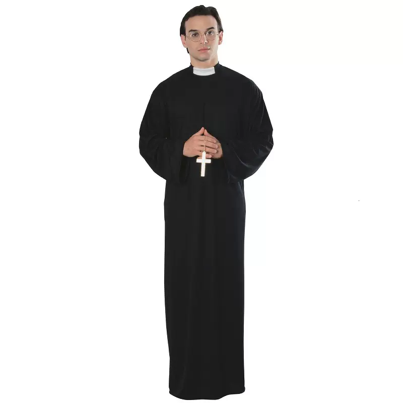 万圣节服装成人男中世纪人物修士袍服牧师服基督徒神父cosplay服
