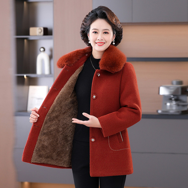 Middle-aged mother's new winter clothing mink velvet coat plus velvet thickened woolen coat middle-aged and elderly fur collar warm cotton coat