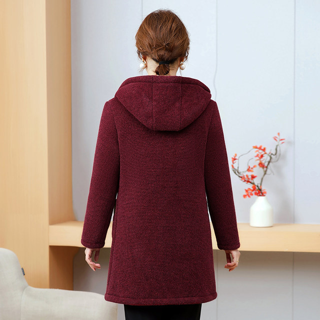 Mom's cotton-padded clothes new winter velvet thickened coat mid-length middle-aged and elderly women's lamb velvet warm cotton-padded jacket