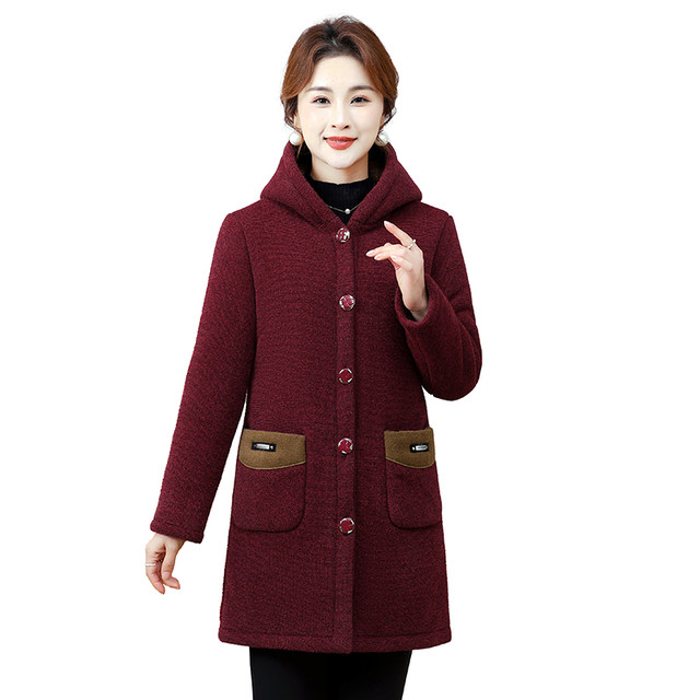Mom's cotton-padded clothes new winter velvet thickened coat mid-length middle-aged and elderly women's lamb velvet warm cotton-padded jacket