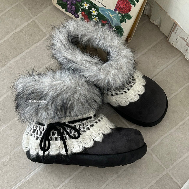 Kasuga Store Millennium Style Furry Snow Boots Women's 2025 New Winter Velvet Thickened Cotton Shoes Thick-soled Short Boots