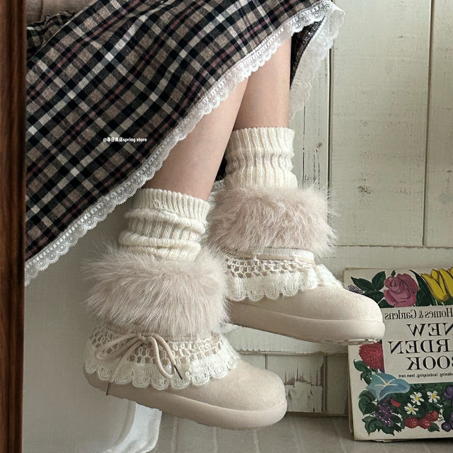 Kasuga Store Millennium Style Furry Snow Boots Women's 2025 New Winter Velvet Thickened Cotton Shoes Thick-soled Short Boots