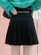 Black pleated short skirt new autumn and winter design sense large size fat girl letters abdomen elastic high waist A-line skirt