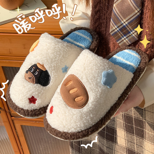 Cotton slippers for women, autumn and winter 2025 new style, fashionable indoor home couple, cute plush slippers for men