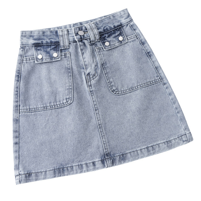 New autumn and winter hip-covered high-waist denim skirt for women with slim fit and slim pocket A-line work dress skirt versatile