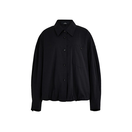 
AUM 2025 autumn new loose black jacket with shirt collar and wavy hem