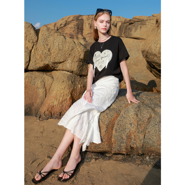 Three Color 2025 Summer New White Moonlight Skirt Lace Spliced ​​A-line Skirt Romantic Long Skirt M