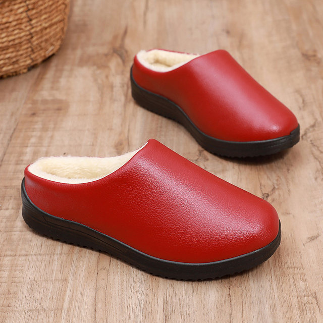 Winter waterproof cotton slippers Women's skin noodles resistant and velvet, warm and thick bottom anti -sliding home indoor couple mothers cotton shoes
