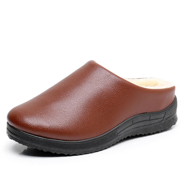 Winter waterproof cotton slippers Women's skin noodles resistant and velvet, warm and thick bottom anti -sliding home indoor couple mothers cotton shoes
