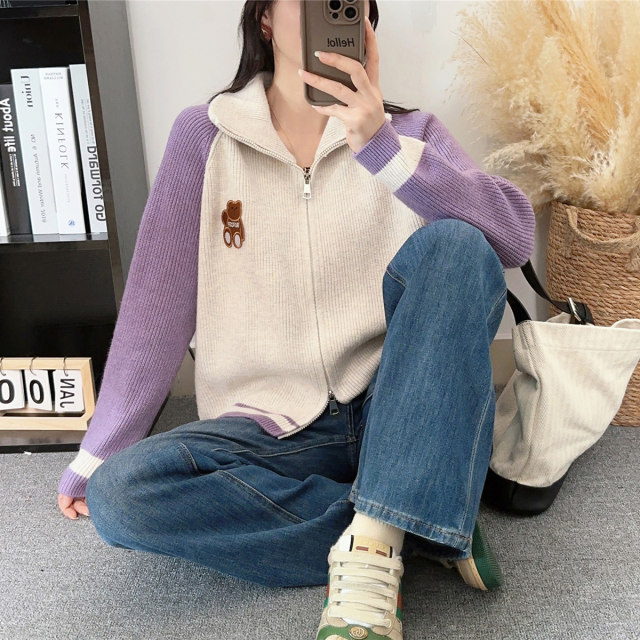 Half turtleneck casual loose casual style sweater women's top coat autumn and winter new Korean style sweater cardigan