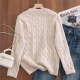 Round neck solid color twist lazy style embroidered sweater 2025 autumn and winter new Korean style sweater women's top