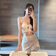White suspender high waist skirt bikini swimsuit for women three-piece Korean ins small breasts gathered sexy hot spring