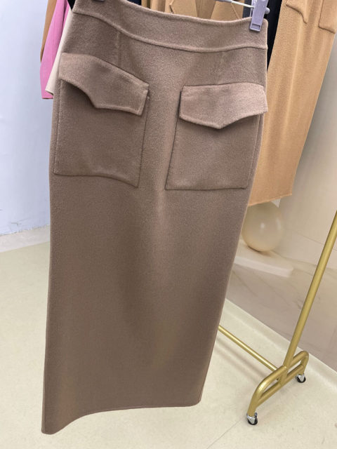 Slim MM2024 autumn and winter new product pure cashmere double-sided hunting pocket one-step skirt temperament pure handmade midi skirt