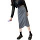 Large size irregular fold split skirt mid -length high -waisted commute bag hip skirt A -line long skirt fat mm summer
