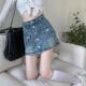 Retro design sense high waist slit denim skirt for women with autumn and winter large size fat mm slim A-line hip short skirt pants
