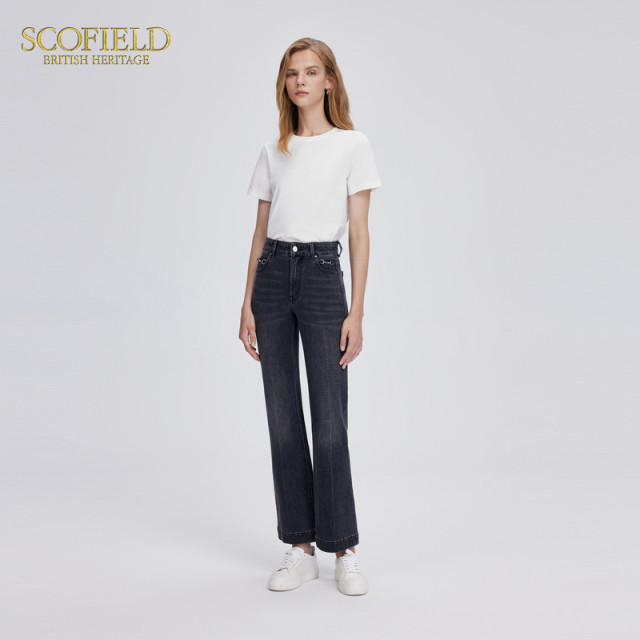 Scofield women's simple round neck short-sleeved T-shirt white loose commuting top summer short-sleeved T-shirt