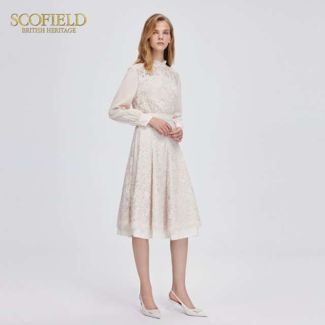 Scofield women's semi-turtleneck intellectual elegant dignified hollow lace spliced ​​shirt temperament top autumn