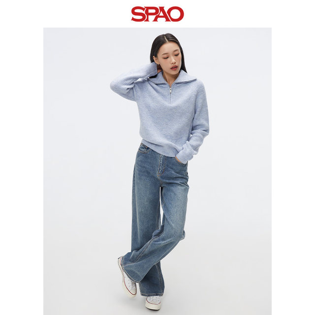 
SPAO Korean style 2025 spring new product women's easy to match temperament solid color lapel sweater SPKWF11G02