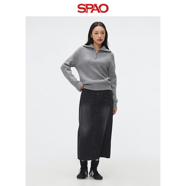 
SPAO Korean style 2025 spring new product women's easy to match temperament solid color lapel sweater SPKWF11G02