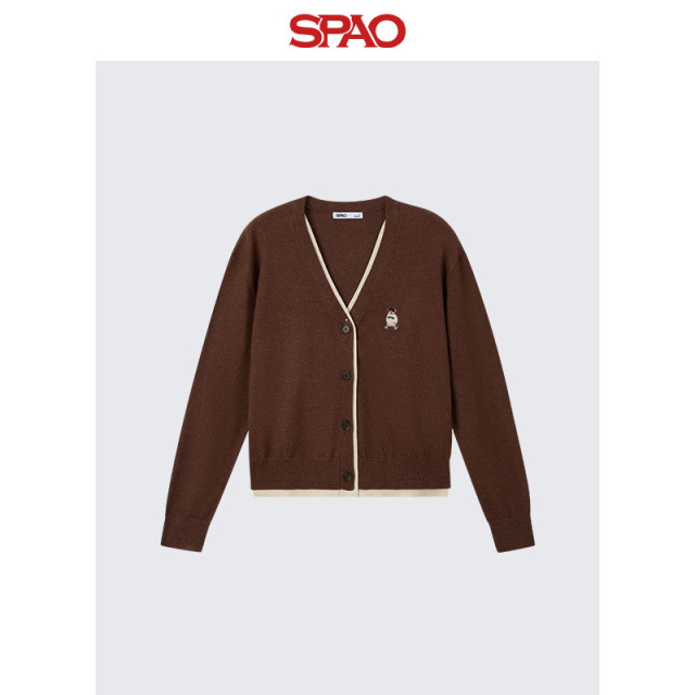 SPAO Korean new spring 2025 product Bear Woodie Women's Cardigan Sweater
