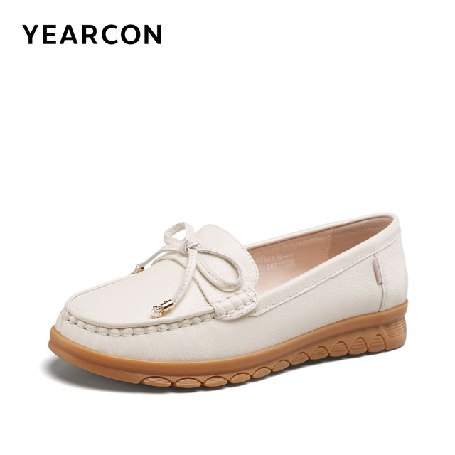 Yierkang women's shoes spring and autumn genuine leather loafer shoes flat casual nurse shoes middle-aged and elderly mothers shoes bean doodle shoes soft bottom