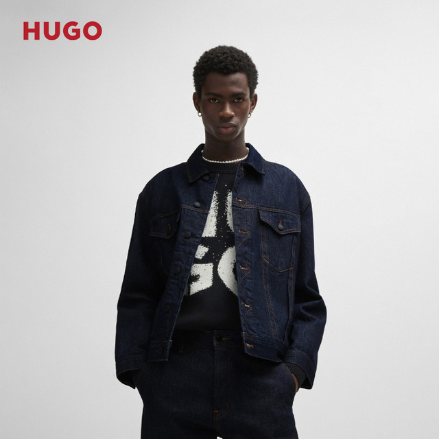 HUGO Hugo Men's Blue Hard Denim Regular Style Jacket