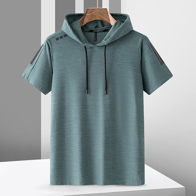 Ice silk T-shirt men's short-sleeved hoodie summer thin trendy youth casual sports half-sleeved sweatshirt trendy brand breathable