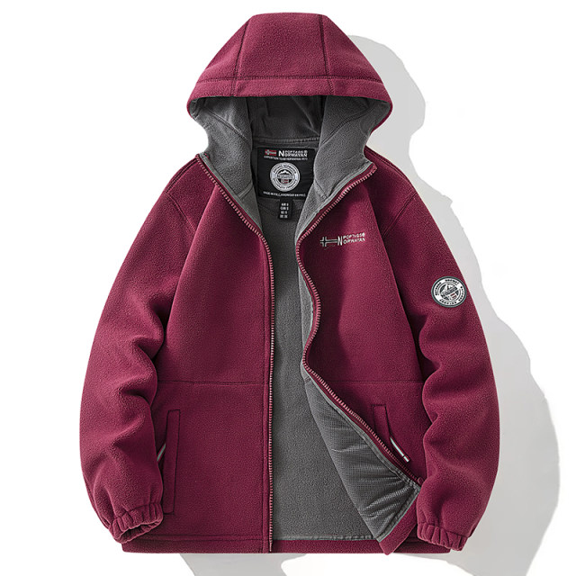 Double-sided fleece jacket for men in autumn and winter thickened warm hooded fleece jacket loose large size plus velvet sweatshirt