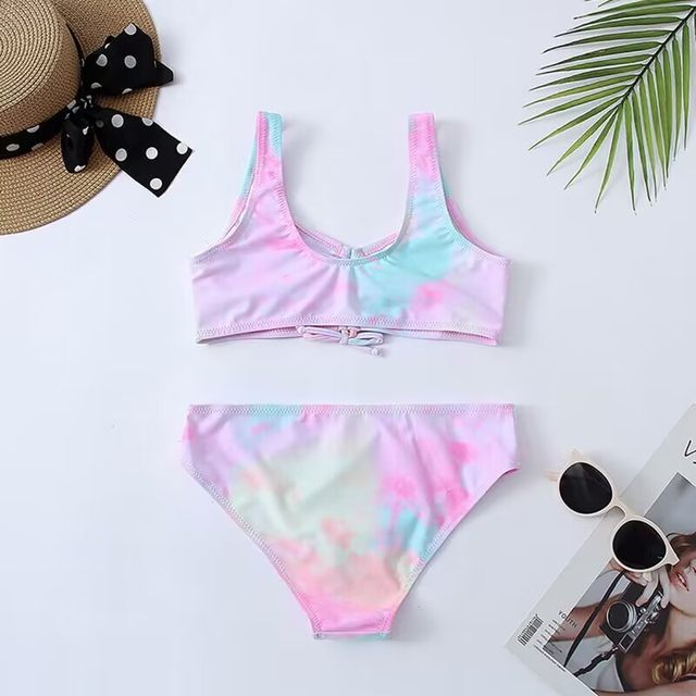 Foreign trade Girls Swimsage Swimsuit Children's Big Big Girls and Girls Fashion Dyeing Triangle Speed ​​Speed ​​Dry Bikini Swimsuit
