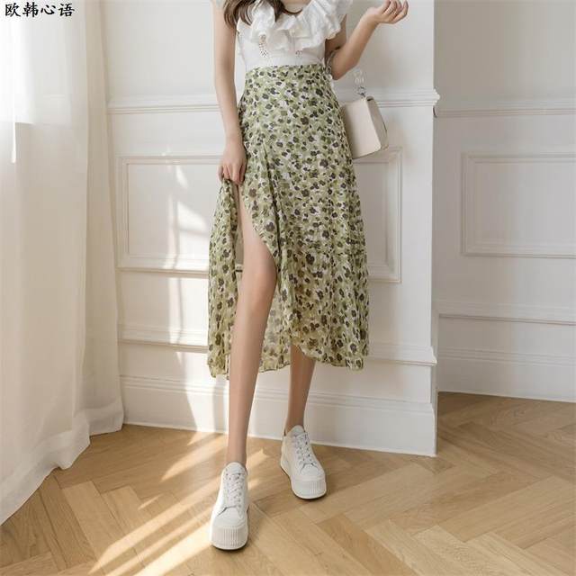 Laceted fishtail skirt long skirt in summer bag hip skirt high -waisted ruffled floral chiffon, one -piece skirt children