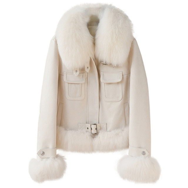 Imported real fox fur coat for women 2025 winter socialite literary sweet warm fur collar goose down jacket