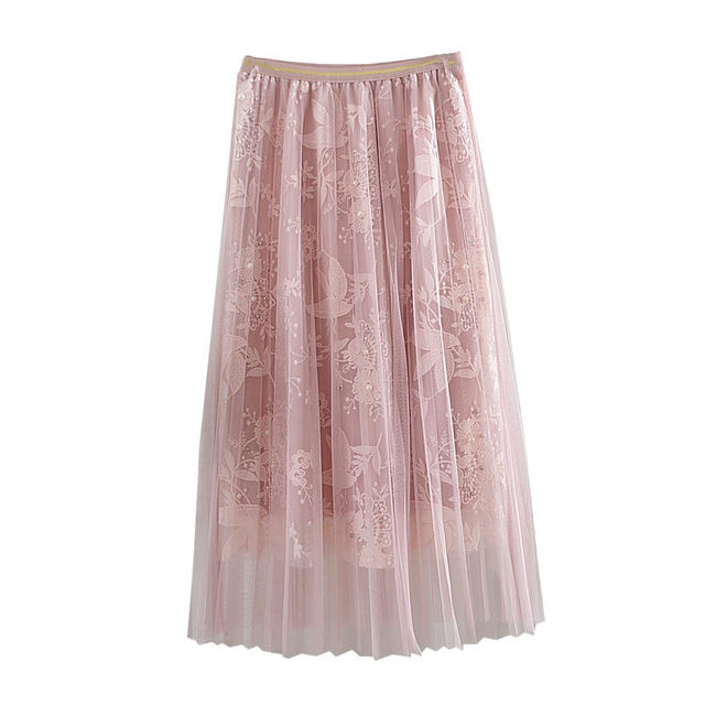Clearance of pleated mesh chiffon skirt for loss autumn and winter women's mid-length gauze skirt long long skirt super fairy skirt trendy