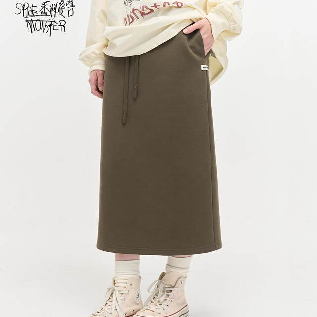 Retro casual style slim and loose straight hooded jacket + one-step skirt