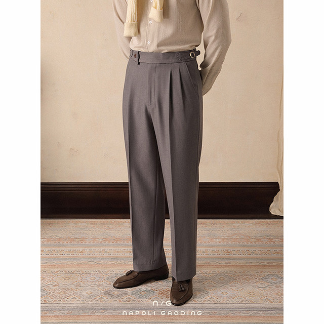 Paris buckle double fold pants men's winter business straight pants ...