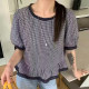 Korean style fashionable lace plaid short-sleeved shirt for women 2025 summer new versatile slim and small top
