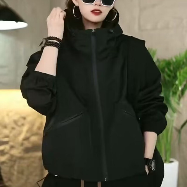 European hooded large-size jacket for women 2025 autumn new loose slim fashionable sports jacket top