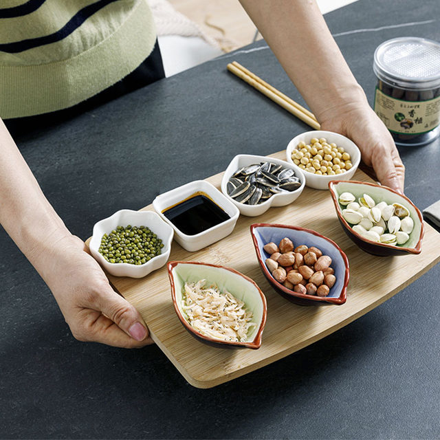 Four packs of imitation leaf ceramic small dishes, vinegar dishes, soy ...