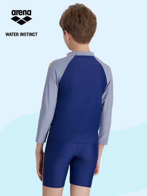 ARENA Arena's new children's long -sleeved printed sunscreen swimwear flat -angle swimming trunks men's set T
