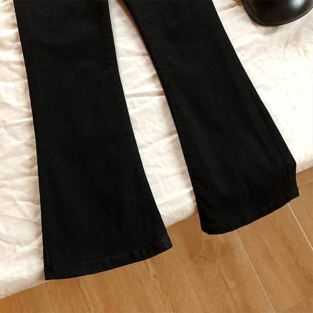 Black slightly flared stretch jeans for women in autumn and winter plus velvet for fat girls mm pear-shaped figure high waist slim straight trousers