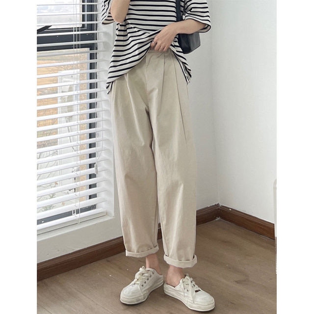 Large size casual pants for women in autumn new style fat girl mm loose and slimming wide-leg work style carrot pants suitable for pear-shaped body