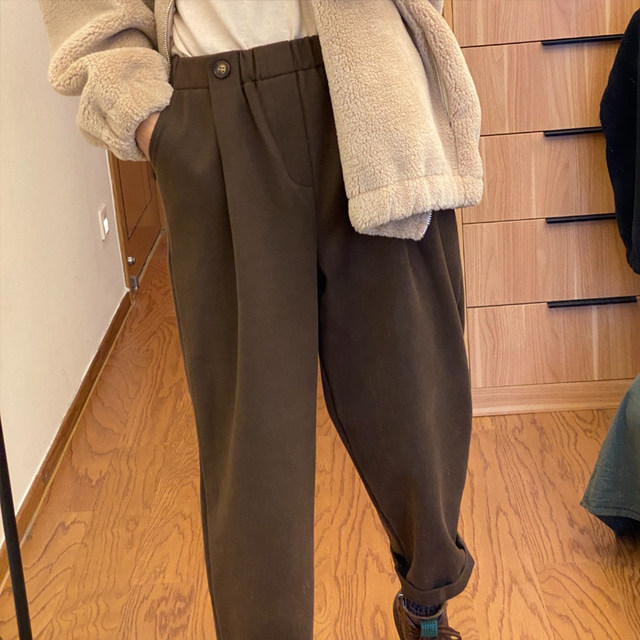 Plus size women's autumn and winter plus velvet drape casual woolen pants for fat girls mm loose slimming carrot harem pants